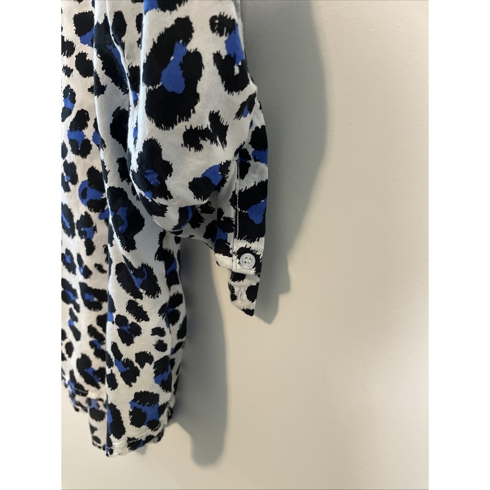 Grand & Greene Large Blue Leopard Print Rayon Top 3/4 Sleeve Boho Blouse - Picture 7 of 15
